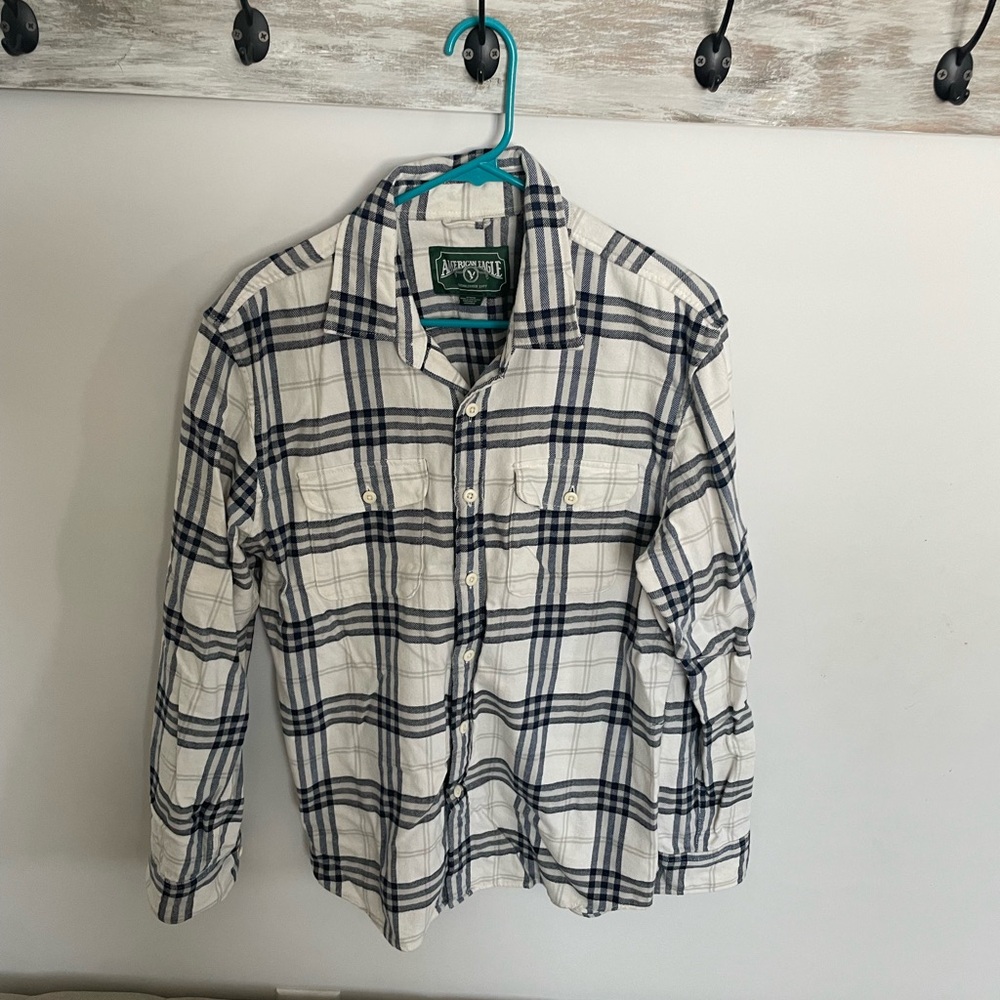 American Eagle Plaid Shirt - Blue and White